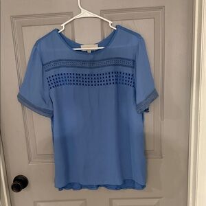LOFT Blue Crochet Accent Blouse